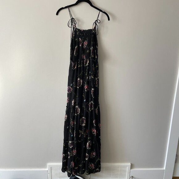 Free People Garen Party Floral Print Smocked Tiered Casual Maxi Dress Black XS - Picture 2 of 9